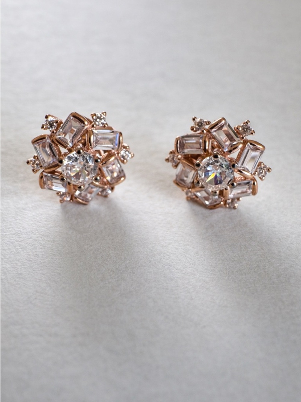 Rose Gold Crystal Floral Stud Earrings - Women Jewelry
